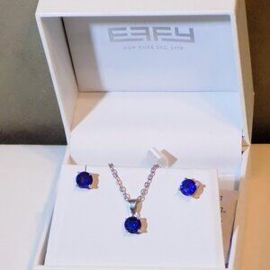 New in Case Effy New York Sapphire Blue Pendant Necklace & Earrings Set